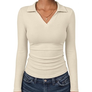 image:imageANRABESS Womens Long Sleeve Fitted Polo Shirts  Fleece Soft WarmV Neck CollaredSlim Work TopsSoftDressy Business Casual OutfitsOffice Daily Wear Fall Winter TransitionBeige