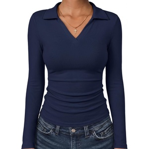 image:imageANRABESS Womens Long Sleeve Fitted Polo Shirts  Fleece Soft WarmV Neck CollaredSlim Work TopsSoftDressy Business Casual OutfitsOffice Daily Wear Fall Winter TransitionNavy Blue