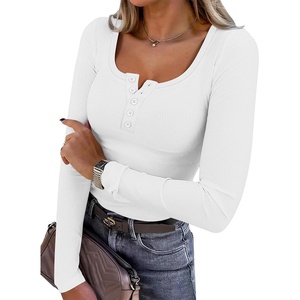 image:imageANRABESS Womens Long Sleeve Henley Tops Ribbed Knit Slim Fitted Trendy T Shirt Basic Tees Layer 2026 Fall Fashion OutfitsWhite