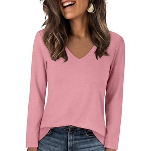 image:imageANRABESS Womens Long Sleeve Shirts V Neck Top  Soft Comfy Stretchy Spacer Tshirts Basic Tee Winter Layer Clothing Business Casual Work Fall OutfitsTravel Daily WearPink