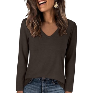 image:imageANRABESS Womens Long Sleeve Shirts V Neck Top  Soft Comfy Stretchy Spacer Tshirts Basic Tee Winter Layer Clothing Business Casual Work Fall OutfitsTravel Daily WearDark Brown