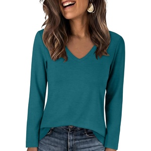 image:imageANRABESS Womens Long Sleeve Shirts V Neck Top  Soft Comfy Stretchy Spacer Tshirts Basic Tee Winter Layer Clothing Business Casual Work Fall OutfitsTravel Daily WearTeal Blue