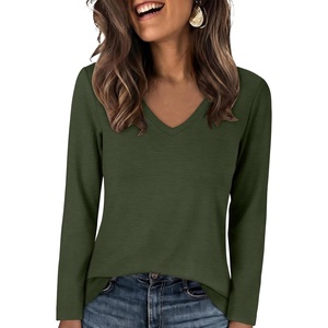 image:imageANRABESS Womens Long Sleeve Shirts V Neck Top  Soft Comfy Stretchy Spacer Tshirts Basic Tee Winter Layer Clothing Business Casual Work Fall OutfitsTravel Daily WearArmy Green