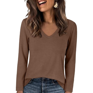image:imageANRABESS Womens Long Sleeve Shirts V Neck Top  Soft Comfy Stretchy Spacer Tshirts Basic Tee Winter Layer Clothing Business Casual Work Fall OutfitsTravel Daily WearBrown