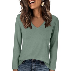 image:imageANRABESS Womens Long Sleeve Shirts V Neck Top  Soft Comfy Stretchy Spacer Tshirts Basic Tee Winter Layer Clothing Business Casual Work Fall OutfitsTravel Daily WearLight Green