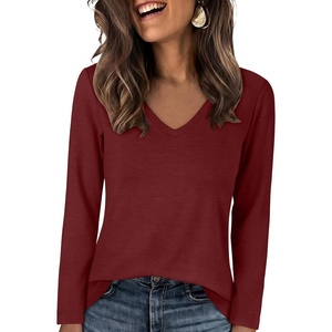 image:imageANRABESS Womens Long Sleeve Shirts V Neck Top  Soft Comfy Stretchy Spacer Tshirts Basic Tee Winter Layer Clothing Business Casual Work Fall OutfitsTravel Daily WearDark Red