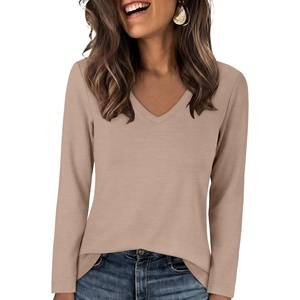 image:imageANRABESS Womens Long Sleeve Shirts V Neck Top  Soft Comfy Stretchy Spacer Tshirts Basic Tee Winter Layer Clothing Business Casual Work Fall OutfitsTravel Daily WearAlmond