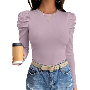 image:imageANRABESS Womens Puff Long Sleeve Shirts Comfy Stretchy Ribbed Knit Fitted Tops Trendy Fall Winter Tee for Work amp CasualPurple