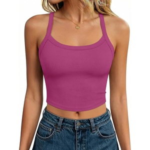 image:imageANRABESS Womens Sleeveless Crop Tops Soft Ribbed Y Back Tank Tops Summer Camisole for Going Out Athletic Gym and WorkoutHot Pink