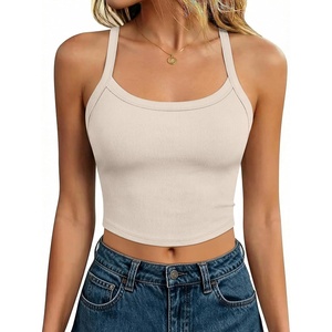 image:imageANRABESS Womens Sleeveless Crop Tops Soft Ribbed Y Back Tank Tops Summer Camisole for Going Out Athletic Gym and WorkoutOatmeal