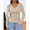image:imageANRABESS Long Sleeve V Neck Ribbed Shirts for Women  Slim Fitted Knit Tops Comfy Lightweight Sweaters Casual Work Basic TShirts Fall Winter Layering ClothesLight Khaki