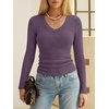 image:imageANRABESS Long Sleeve V Neck Ribbed Shirts for Women  Slim Fitted Knit Tops Comfy Lightweight Sweaters Casual Work Basic TShirts Fall Winter Layering ClothesPurple