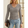 image:imageANRABESS Long Sleeve V Neck Ribbed Shirts for Women  Slim Fitted Knit Tops Comfy Lightweight Sweaters Casual Work Basic TShirts Fall Winter Layering ClothesTaupe