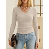 image:imageANRABESS Long Sleeve V Neck Ribbed Shirts for Women  Slim Fitted Knit Tops Comfy Lightweight Sweaters Casual Work Basic TShirts Fall Winter Layering ClothesLight Khaki