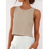 image:imageANRABESS Women Crop Tank Tops High Neck Sleeveless Shirts 2026 Summer Outfits Casual Blouse Beach Vacation ClothesLight Brown White Plaid