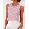 image:imageANRABESS Women Crop Tank Tops High Neck Sleeveless Shirts 2026 Summer Outfits Casual Blouse Beach Vacation ClothesPink White Plaid