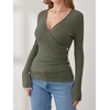 image:imageANRABESS Women Long Sleeve V Neck Shirts  Comfy Soft Sexy SweaterSlim Fit Wrap Top Daily Work Office Vacation Outfits Casual Dressy Spring Fall WinterDeep Green