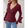 image:imageANRABESS Women Long Sleeve V Neck Shirts  Comfy Soft Sexy SweaterSlim Fit Wrap Top Daily Work Office Vacation Outfits Casual Dressy Spring Fall WinterBurgundy