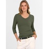 image:imageANRABESS Womens 34 Length Sleeve Ribbed Knit TopsampShirts V Neck Slim Fit Soft Medium Stretch Summer Casual Basic OutfitsArmy Green