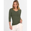 image:imageANRABESS Womens 34 Length Sleeve Ribbed Knit TopsampShirts V Neck Slim Fit Soft Medium Stretch Summer Casual Basic OutfitsArmy Green