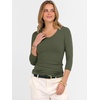 image:imageANRABESS Womens 34 Length Sleeve Ribbed Knit TopsampShirts V Neck Slim Fit Soft Medium Stretch Summer Casual Basic OutfitsArmy Green