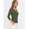 image:imageANRABESS Womens 34 Length Sleeve Ribbed Knit TopsampShirts V Neck Slim Fit Soft Medium Stretch Summer Casual Basic OutfitsArmy Green
