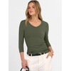 image:imageANRABESS Womens 34 Length Sleeve Ribbed Knit TopsampShirts V Neck Slim Fit Soft Medium Stretch Summer Casual Basic OutfitsArmy Green