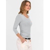 image:imageANRABESS Womens 34 Length Sleeve Ribbed Knit TopsampShirts V Neck Slim Fit Soft Medium Stretch Summer Casual Basic OutfitsBright Grey