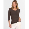 image:imageANRABESS Womens 34 Length Sleeve Ribbed Knit TopsampShirts V Neck Slim Fit Soft Medium Stretch Summer Casual Basic OutfitsCoffee