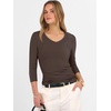 image:imageANRABESS Womens 34 Length Sleeve Ribbed Knit TopsampShirts V Neck Slim Fit Soft Medium Stretch Summer Casual Basic OutfitsCoffee