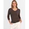 image:imageANRABESS Womens 34 Length Sleeve Ribbed Knit TopsampShirts V Neck Slim Fit Soft Medium Stretch Summer Casual Basic OutfitsCoffee
