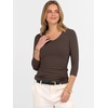image:imageANRABESS Womens 34 Length Sleeve Ribbed Knit TopsampShirts V Neck Slim Fit Soft Medium Stretch Summer Casual Basic OutfitsCoffee