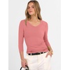 image:imageANRABESS Womens 34 Length Sleeve Ribbed Knit TopsampShirts V Neck Slim Fit Soft Medium Stretch Summer Casual Basic OutfitsCoral Pink