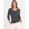 image:imageANRABESS Womens 34 Length Sleeve Ribbed Knit TopsampShirts V Neck Slim Fit Soft Medium Stretch Summer Casual Basic OutfitsDeep Grey