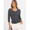 image:imageANRABESS Womens 34 Length Sleeve Ribbed Knit TopsampShirts V Neck Slim Fit Soft Medium Stretch Summer Casual Basic OutfitsDeep Grey
