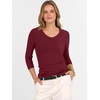 image:imageANRABESS Womens 34 Length Sleeve Ribbed Knit TopsampShirts V Neck Slim Fit Soft Medium Stretch Summer Casual Basic OutfitsDeep Red