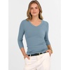 image:imageANRABESS Womens 34 Length Sleeve Ribbed Knit TopsampShirts V Neck Slim Fit Soft Medium Stretch Summer Casual Basic OutfitsGrey Blue