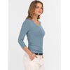 image:imageANRABESS Womens 34 Length Sleeve Ribbed Knit TopsampShirts V Neck Slim Fit Soft Medium Stretch Summer Casual Basic OutfitsGrey Blue
