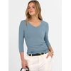 image:imageANRABESS Womens 34 Length Sleeve Ribbed Knit TopsampShirts V Neck Slim Fit Soft Medium Stretch Summer Casual Basic OutfitsGrey Blue