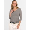 image:imageANRABESS Womens 34 Length Sleeve Ribbed Knit TopsampShirts V Neck Slim Fit Soft Medium Stretch Summer Casual Basic OutfitsGrey Khaki