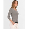 image:imageANRABESS Womens 34 Length Sleeve Ribbed Knit TopsampShirts V Neck Slim Fit Soft Medium Stretch Summer Casual Basic OutfitsGrey Khaki