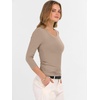 image:imageANRABESS Womens 34 Length Sleeve Ribbed Knit TopsampShirts V Neck Slim Fit Soft Medium Stretch Summer Casual Basic OutfitsLight Camel