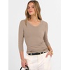 image:imageANRABESS Womens 34 Length Sleeve Ribbed Knit TopsampShirts V Neck Slim Fit Soft Medium Stretch Summer Casual Basic OutfitsLight Camel