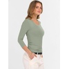 image:imageANRABESS Womens 34 Length Sleeve Ribbed Knit TopsampShirts V Neck Slim Fit Soft Medium Stretch Summer Casual Basic OutfitsSage Green