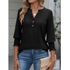 image:imageANRABESS Womens 34 Sleeve Henley Blouse Soft V Neck Top for Dressy Casual Work amp Business Office WearBlack