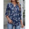 image:imageANRABESS Womens 34 Sleeve Henley Blouse Soft V Neck Top for Dressy Casual Work amp Business Office WearBlue White Floral