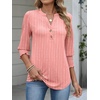 image:imageANRABESS Womens 34 Sleeve Henley Blouse Soft V Neck Top for Dressy Casual Work amp Business Office WearCoral White Stripe