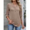 image:imageANRABESS Womens 34 Sleeve Henley Blouse Soft V Neck Top for Dressy Casual Work amp Business Office WearLight Khaki