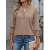 image:imageANRABESS Womens 34 Sleeve Henley Blouse Soft V Neck Top for Dressy Casual Work amp Business Office WearLight Khaki