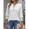 image:imageANRABESS Womens 34 Sleeve Henley Blouse Soft V Neck Top for Dressy Casual Work amp Business Office WearWhite